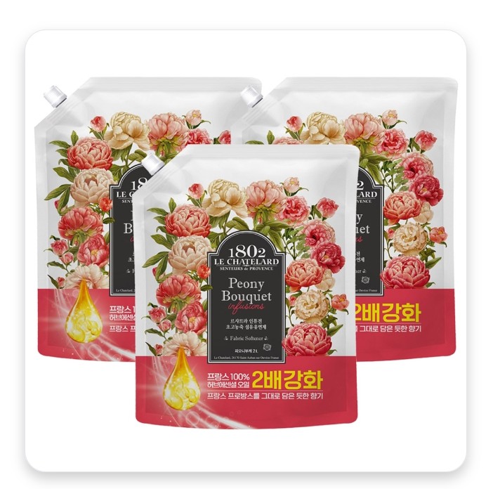 르샤트라1802 인퓨전 초고농축 섬유유연제 피오니부케향 리필, 2L, 3개 르샤트라1802 인퓨전 초고농축 섬유유연제 피오니부케향 리필, 2L, 3개