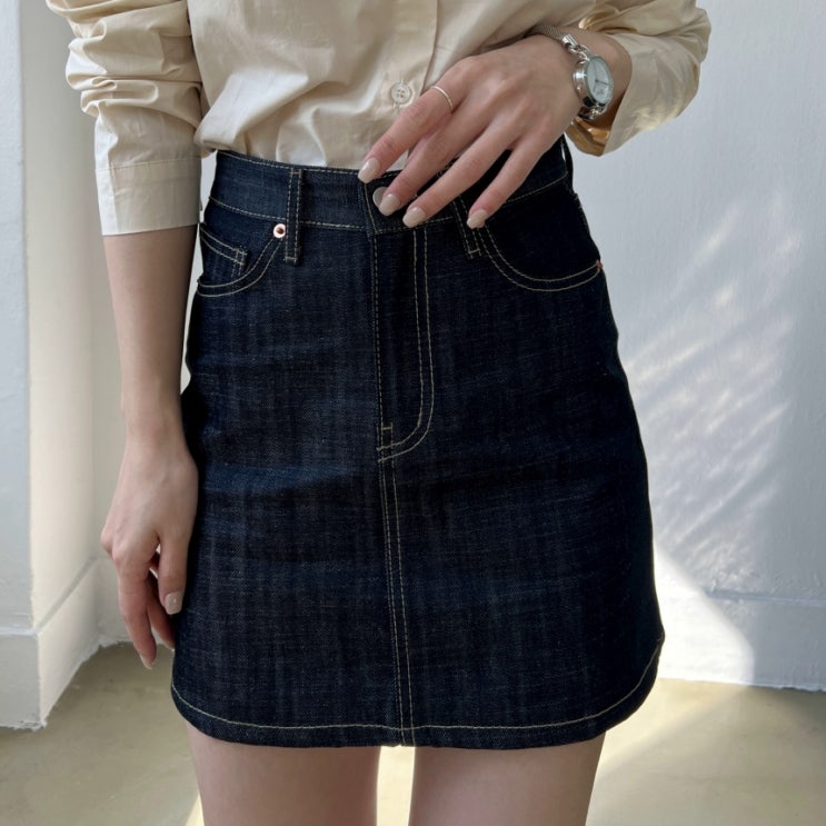 빅사이즈 A라인 미니 생지데님스커트