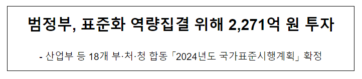 범정부, 표준화 역량집결 위해 2,271억 원 투자