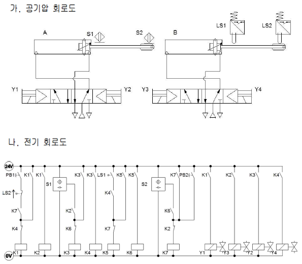 전기 공기압 회로 설계 및 구성 작업 문제 12 - 설비보전기사