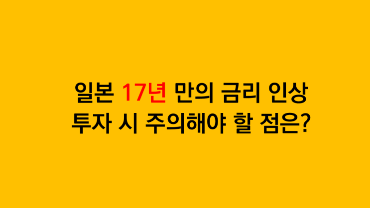  일본 17년 만의 금리 인상 국내 일본 미국 투자 시 주의해야 할 점은?