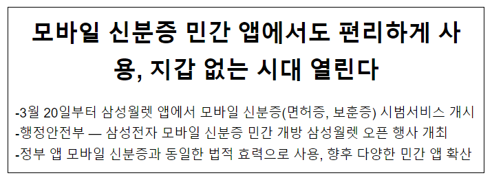 모바일 신분증 민간 앱에서도 편리하게 사용, 지갑 없는 시대 열린다