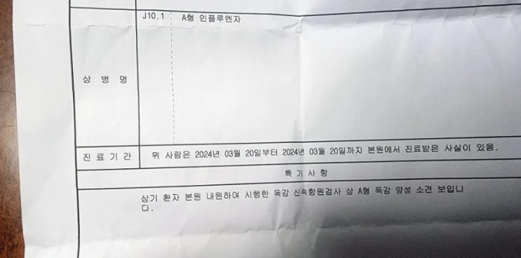  내 생에 첫... A형 독감 타미플루 수액가격 격리기간 권장?의무?