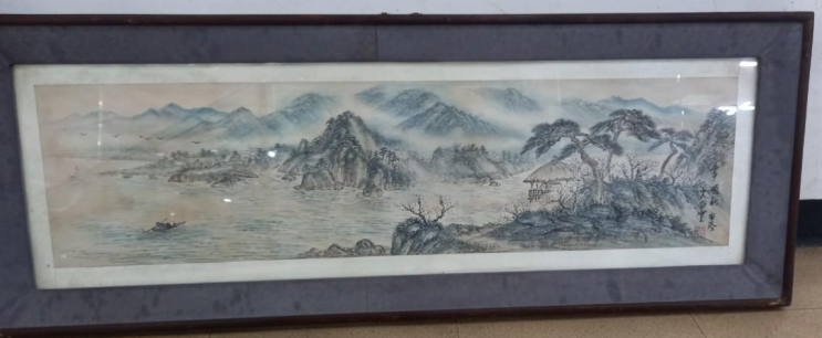  "古傳美 멋진 동양화 산과 강과 정자가 어우러진 그림 연대가있어 보입니다" 동양화 그림판매 / 강아지 고양이 해외 검역 출국 운송