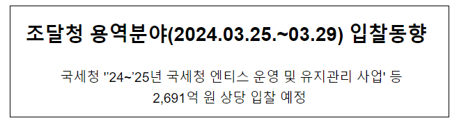 조달청 용역분야(2024.03.25.~03.29) 입찰동향 조달청 용역분야(2024.03.25.~03.29) 입찰동향