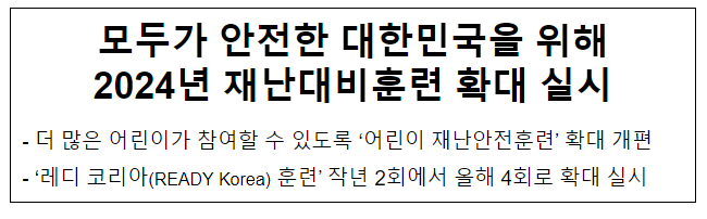 모두가 안전한 대한민국을 위해 2024년 재난대비훈련 확대 실시 모두가 안전한 대한민국을 위해 2024년 재난대비훈련 확대 실시