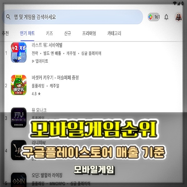  24년 3월 구글플레이스토어 모바일게임 순위 정리