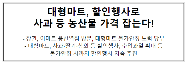 대형마트, 할인행사로 사과 등 농산물 가격 잡는다! 대형마트, 할인행사로 사과 등 농산물 가격 잡는다!