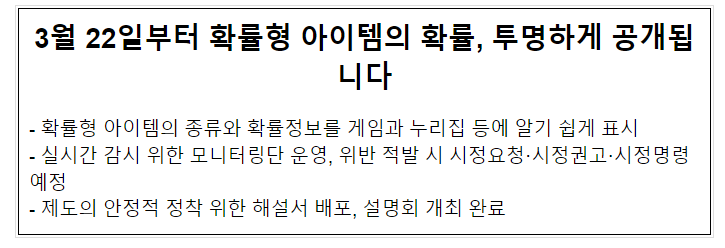 3월 22일부터 확률형 아이템의 확률, 투명하게 공개됩니다