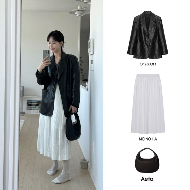 이주미 온앤온 가죽 자켓 AETA 아에타 가방 스타일링 아이템 정보 이주미 온앤온 가죽 자켓 AETA 아에타 가방 스타일링 아이템 정보