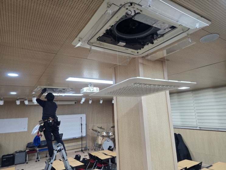  성남 분당 학교 천정형 시스템 에어컨 청소-냉난방기 종합 세척