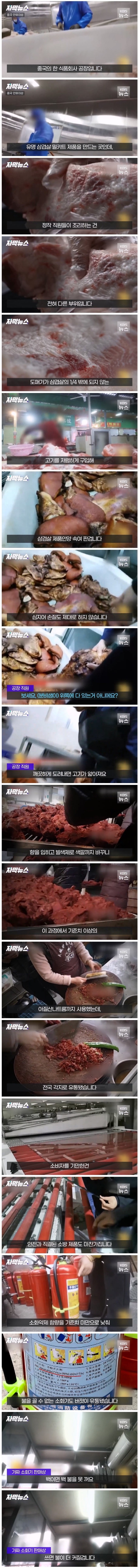  중국의 가짜 삼겹살 제조 공장