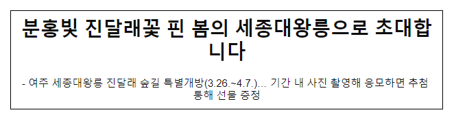 분홍빛 진달래꽃 핀 봄의 세종대왕릉으로 초대합니다