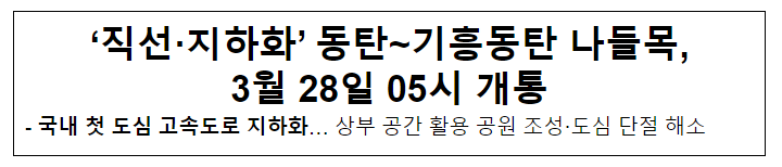 ‘직선·지하화’ 동탄~기흥동탄 나들목, 3월 28일 05시 개통