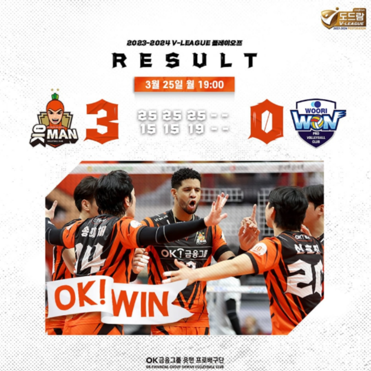 OK금융그룹, 완벽한 경기력으로 우리카드 완파하고 챔피언 결정전 진출(남자배구 플레이오프 2차전, 대한항공 OK금융그룹, 곽명우 신호진 바야르사이한 오기노매직, 지갈로프)