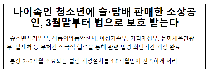 나이속인 청소년에 술·담배 판매한 소상공인, 3월말부터 법으로 보호 받는다 나이속인 청소년에 술·담배 판매한 소상공인, 3월말부터 법으로 보호 받는다