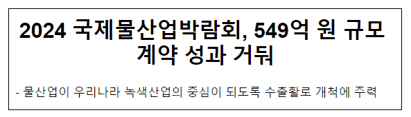 2024 국제물산업박람회, 549억 원 규모 계약 성과 거둬 2024 국제물산업박람회, 549억 원 규모 계약 성과 거둬