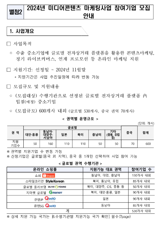 2024년 미디어콘텐츠 마케팅사업 참여기업 모집 공고(전자상거래수출시장진출사업) 2024년 미디어콘텐츠 마케팅사업 참여기업 모집 공고(전자상거래수출시장진출사업)