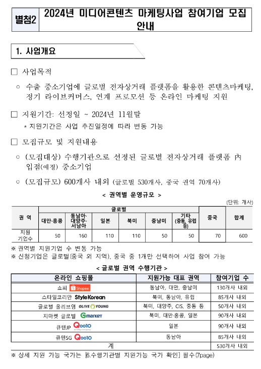 2024년 미디어콘텐츠 마케팅사업 참여기업 모집 공고(전자상거래수출시장진출사업)