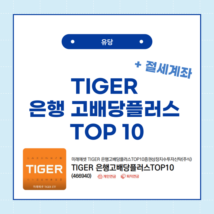  배당금 투자는 TIGER 은행고배당플러스 TOP 10 etf로!!!!!!