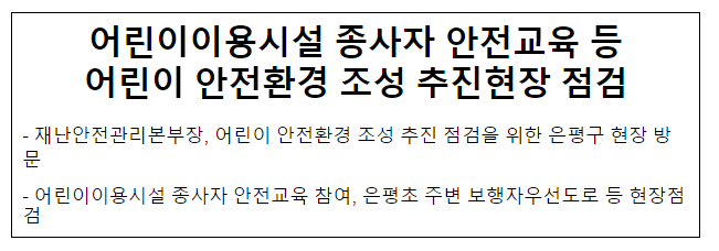 어린이이용시설 종사자 안전교육 등 어린이 안전환경 조성 추진현장 점검