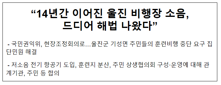 “14년간 이어진 울진 비행장 소음, 드디어 해법 나왔다” “14년간 이어진 울진 비행장 소음, 드디어 해법 나왔다”