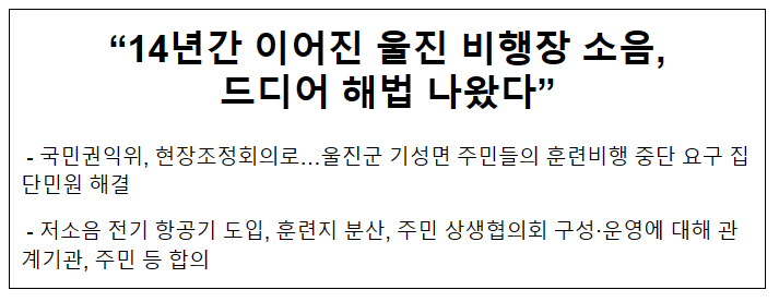 “14년간 이어진 울진 비행장 소음, 드디어 해법 나왔다”