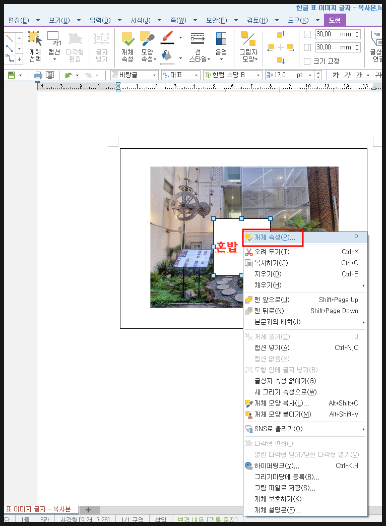[한컴오피스 HWP] 한글 표 문서 파일에 사진 이미지 그림에 글자 텍스트 입력 및 수정 방법 : 네이버 블로그