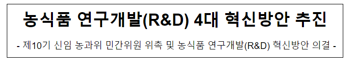 농식품 연구개발(R&D) 4대 혁신방안 추진 농식품 연구개발(R&D) 4대 혁신방안 추진