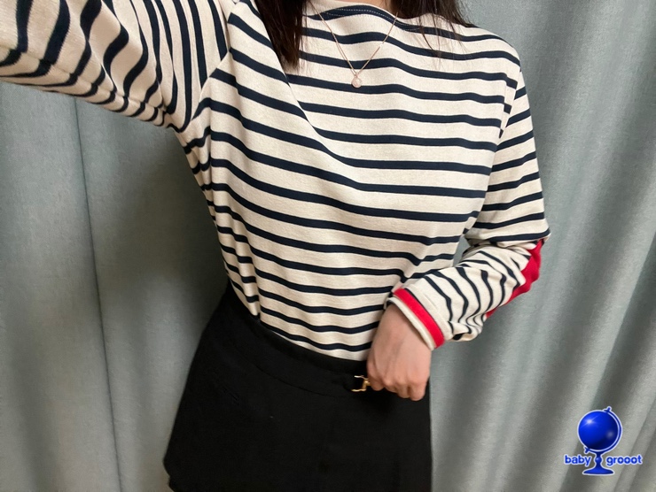  세인트제임스 보쟈니 팔꿈치 하트 패치 줄무늬 티셔츠 Vaujany