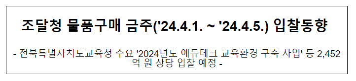 조달청 물품구매 금주(’24.4.1.~’24.4.5.) 입찰동향