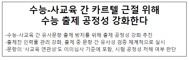 수능-사교육 간 카르텔 근절 위해 수능 출제 공정성 강화한다 수능-사교육 간 카르텔 근절 위해 수능 출제 공정성 강화한다