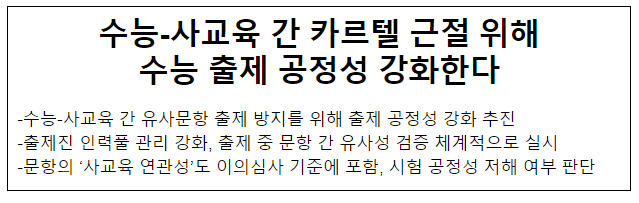 수능-사교육 간 카르텔 근절 위해 수능 출제 공정성 강화한다