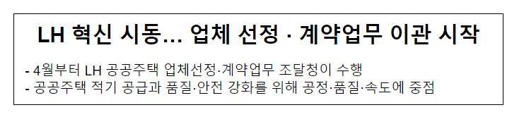 LH 혁신 시동…업체 선정·계약업무 이관 시작