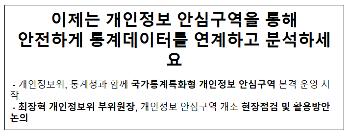 이제는 개인정보 안심구역을 통해 안전하게 통계데이터를 연계하고 분석하세요 이제는 개인정보 안심구역을 통해 안전하게 통계데이터를 연계하고 분석하세요