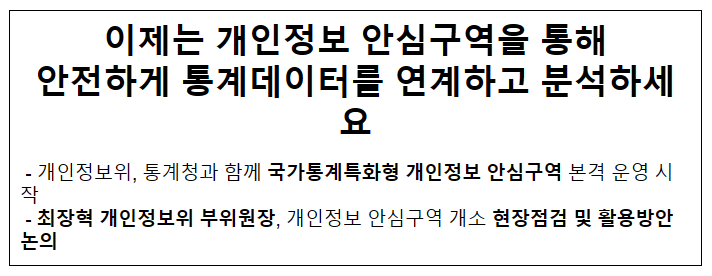 이제는 개인정보 안심구역을 통해 안전하게 통계데이터를 연계하고 분석하세요