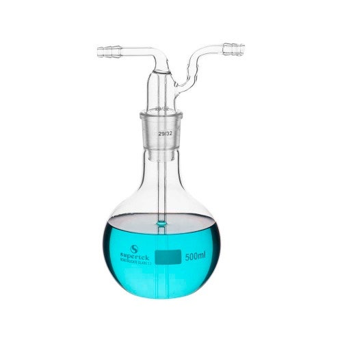  [유리초자] 가스 세척병 (평바닥 플라스크) Gas Washing Bottle (Flat Bottom Flask)