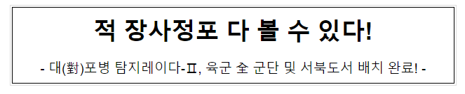 적 장사정포 다 볼 수 있다!(대(對)포병 탐지레이다-Ⅱ, 육군 全 군단 및 서북도서 배치 완료! )