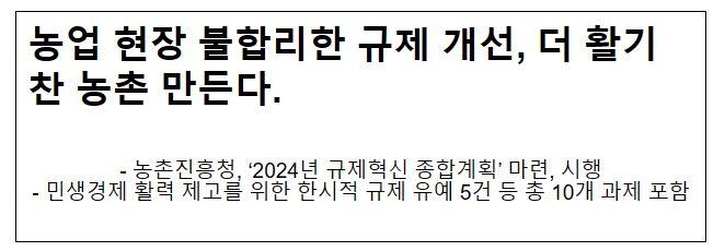 농업 현장 불합리한 규제 개선, 더 활기찬 농촌 만든다.