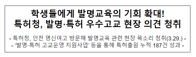 학생들에게 발명교육의 기회 확대! 특허청, 발명·특허 우수고교 현장 의견 청취