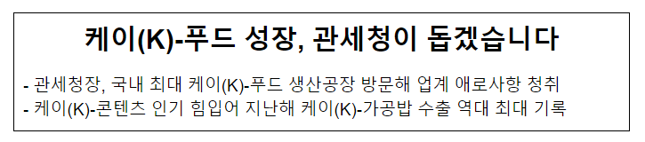 케이(K)-푸드 성장, 관세청이 돕겠습니다 케이(K)-푸드 성장, 관세청이 돕겠습니다