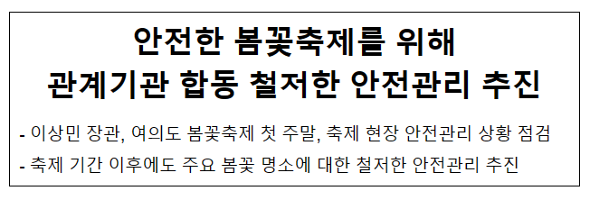 안전한 봄꽃축제를 위해 관계기관 합동 철저한 안전관리 추진 안전한 봄꽃축제를 위해 관계기관 합동 철저한 안전관리 추진