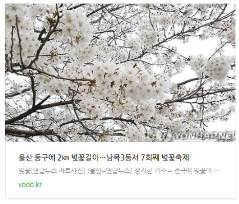 [뉴스] 울산 동구에 2 벚꽃길이…남목3동서 7회째 벚꽃축제