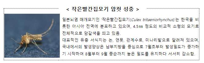 질병관리청, 전국 ‘일본뇌염 주의보’ 발령(3.30.토) 질병관리청, 전국 ‘일본뇌염 주의보’ 발령(3.30.토)
