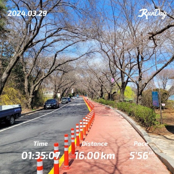  첫 하프 마라톤 준비 페이스 기록 경신 16km 코스 연습 훈련