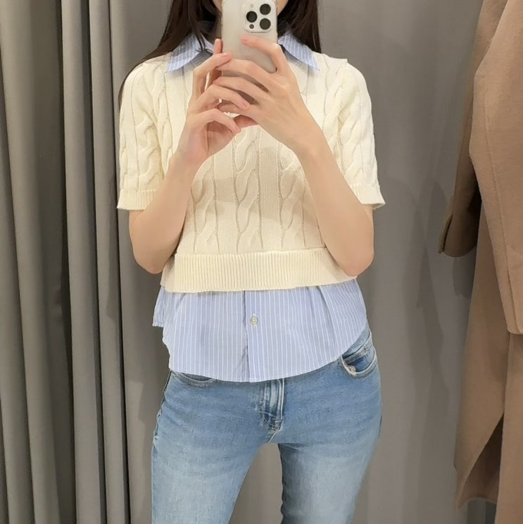  자라 봄신상 반팔 위시리스트 (콤비 니트 셔츠 스웨터) 3991/030
