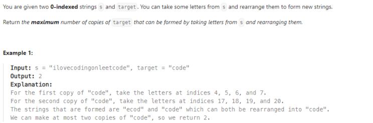 JAVA_LeetCode 2287_Rearrange Characters to Make Target String