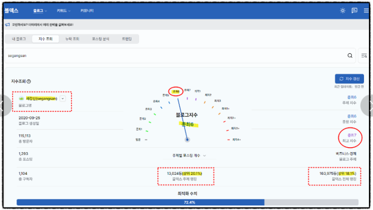  블덱스에서 8월 대비 9월 지수별 조회기록