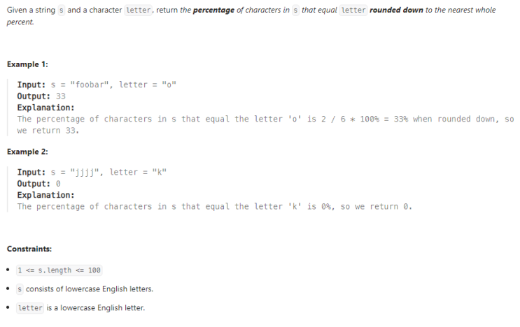  JAVA_LeetCode 2278_Percentage of Letter in String