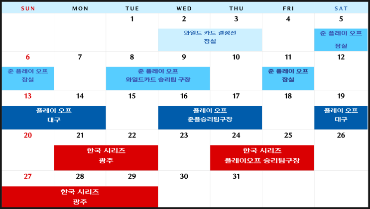 2024 프로야구 포스트시즌 일정 가을야구 기아<b>타이거즈 우승</b>... 